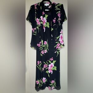 VTG 2pc Floral Midi Lined Church Dress & Sheer Jacket Womens Size 12